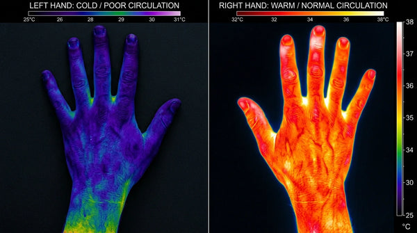 Thermal imaging of hands showing does cayenne pepper help circulation and blood flow