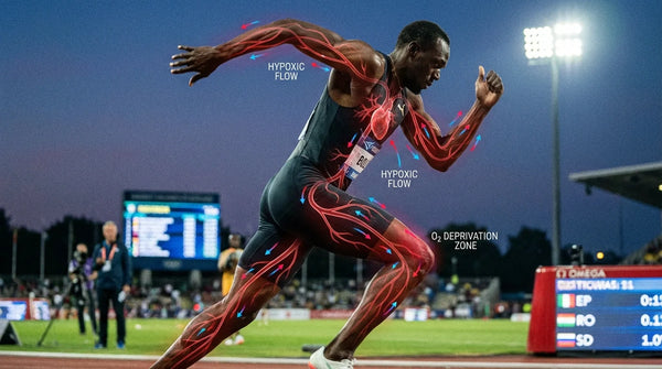 Athlete sprinting showcasing hypoxic vasodilation and the nitrate-nitrite-NO pathwa
