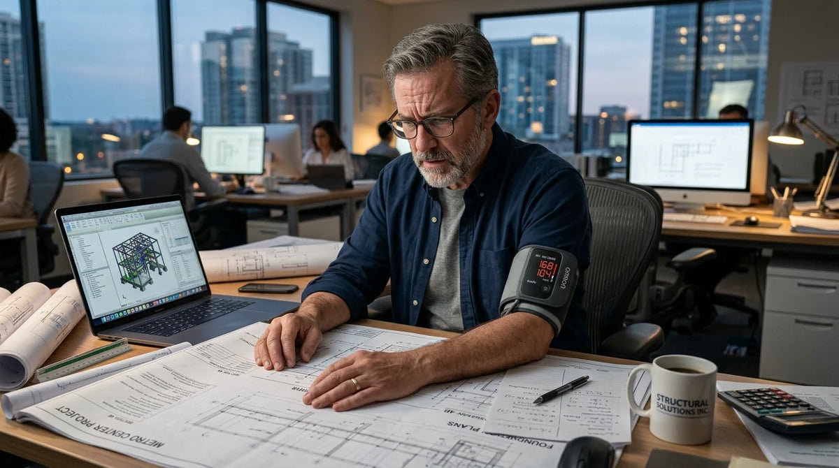 Frustrated male engineer checking his blood pressure metrics looking for hawthorn extract benefits