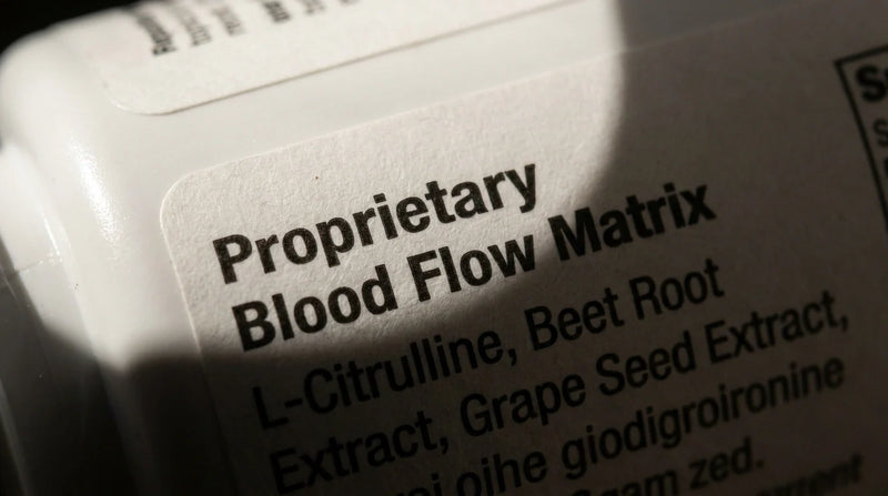 Supplement facts label showing a proprietary blend to hide ingredient transparency.